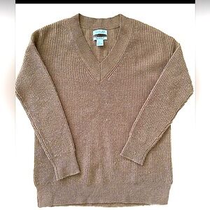 NWT  Rachel Zoe 100% Merino Wool Sweater Women’s Sm Pink/Beige  V-Neck  Ribbed